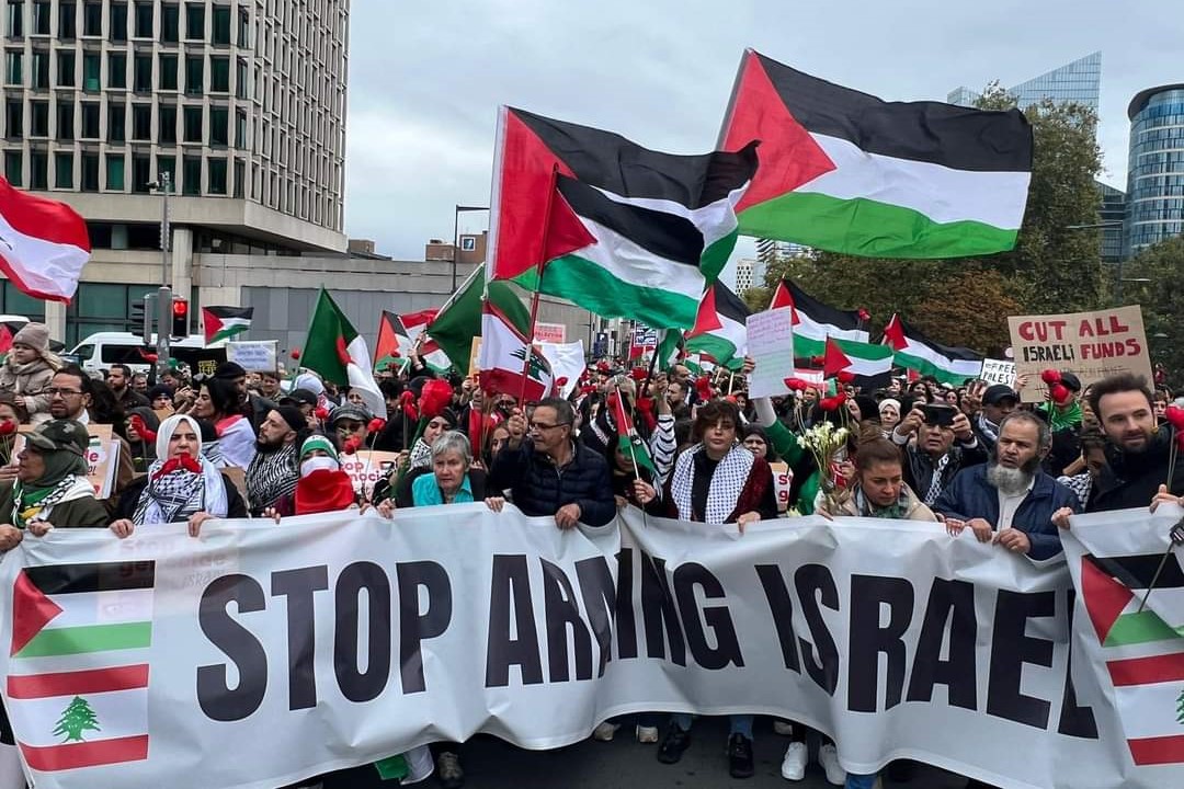 جانب من التظاهرة الحاشدة التي جابت شوارع العاصمة البلجيكية بروكسل 