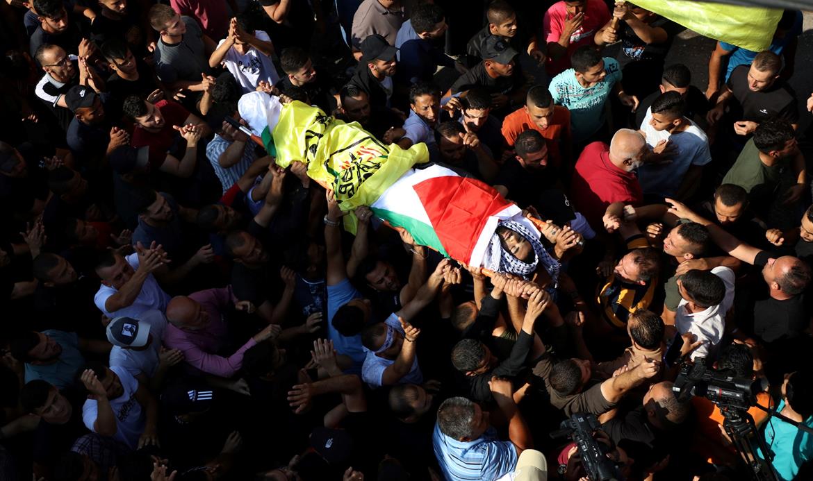 جانب من تشييع جثمان الشهيد كامل علاونة في بلدة جبع جنوب جنين (عدسة: عدي دعيبس/وفا)