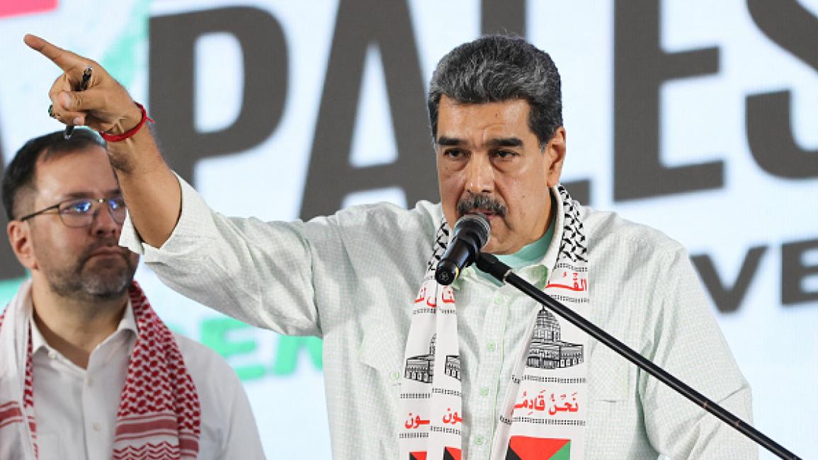 مادورو في كلمته خلال المؤتمر الدولي للتضامن مع شعبنا (فرانس برس)