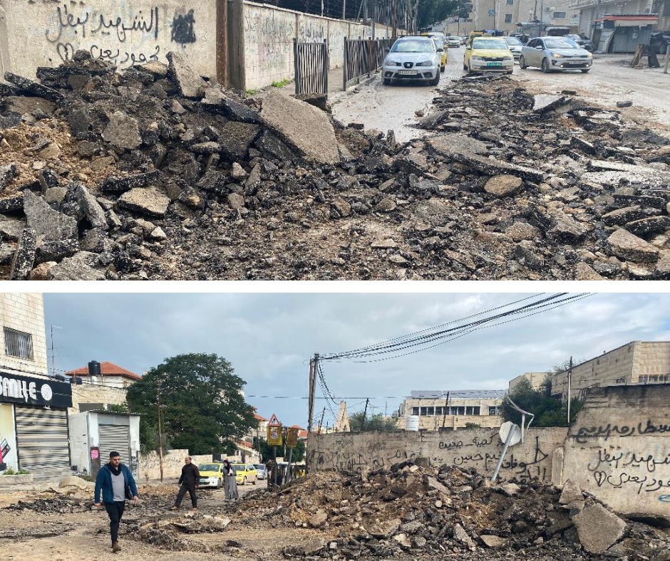 تدمير البنية التحتية في محيط التربية والتعليم وشارع المدارس في جنين ( تصوير: ثائر أبو بكر / وفا )