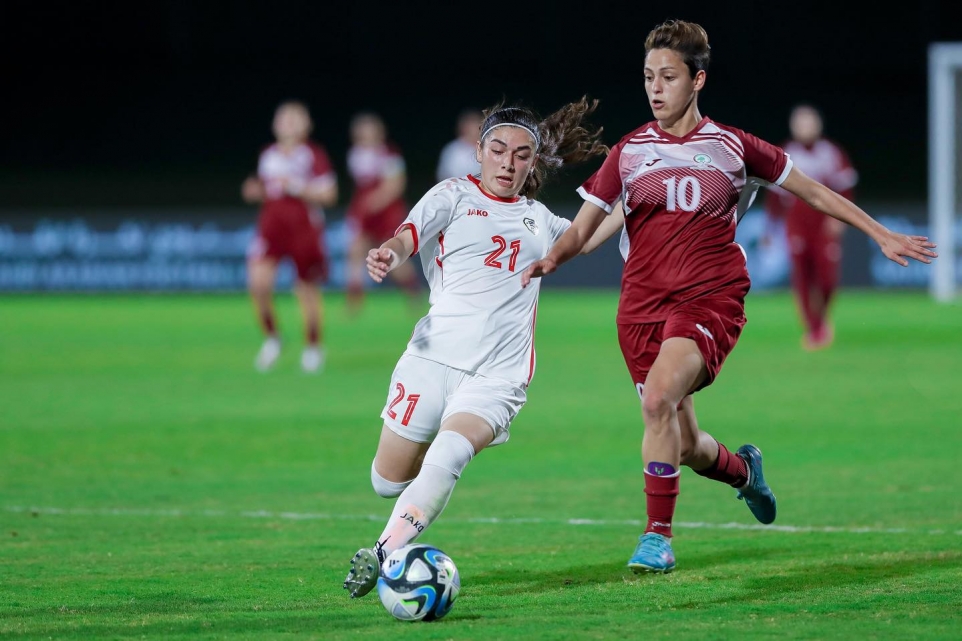 جانب من مباراة فلسطين وسوريا