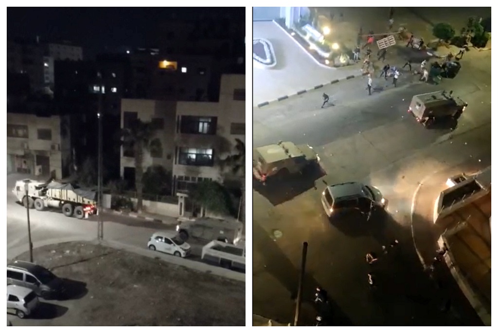 صورتان من اقتحام قوات الاحتلال الإسرائلي مدينة رام الله (وفا)